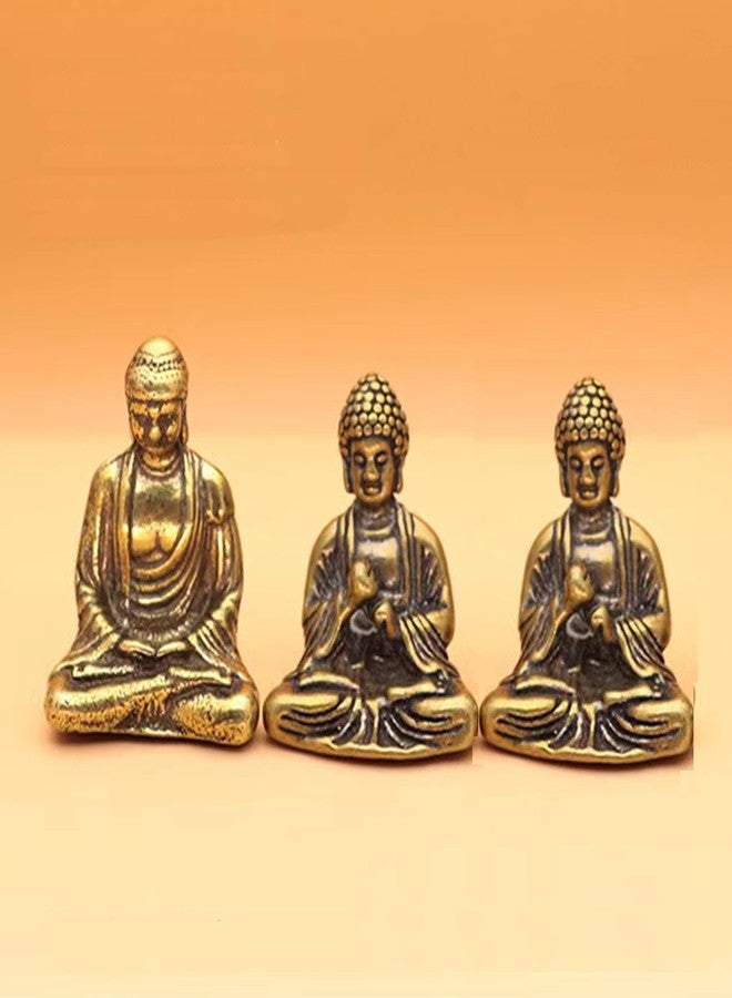 ALHBEJT 3Pcs Mini Pure Brass Sakyamuni Buddha Statue Ornaments Tibet Buddhism Bronze Figure Creative Home Office Decoration - Image 1